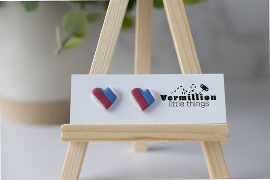 Red, White & Blue Heart Studs